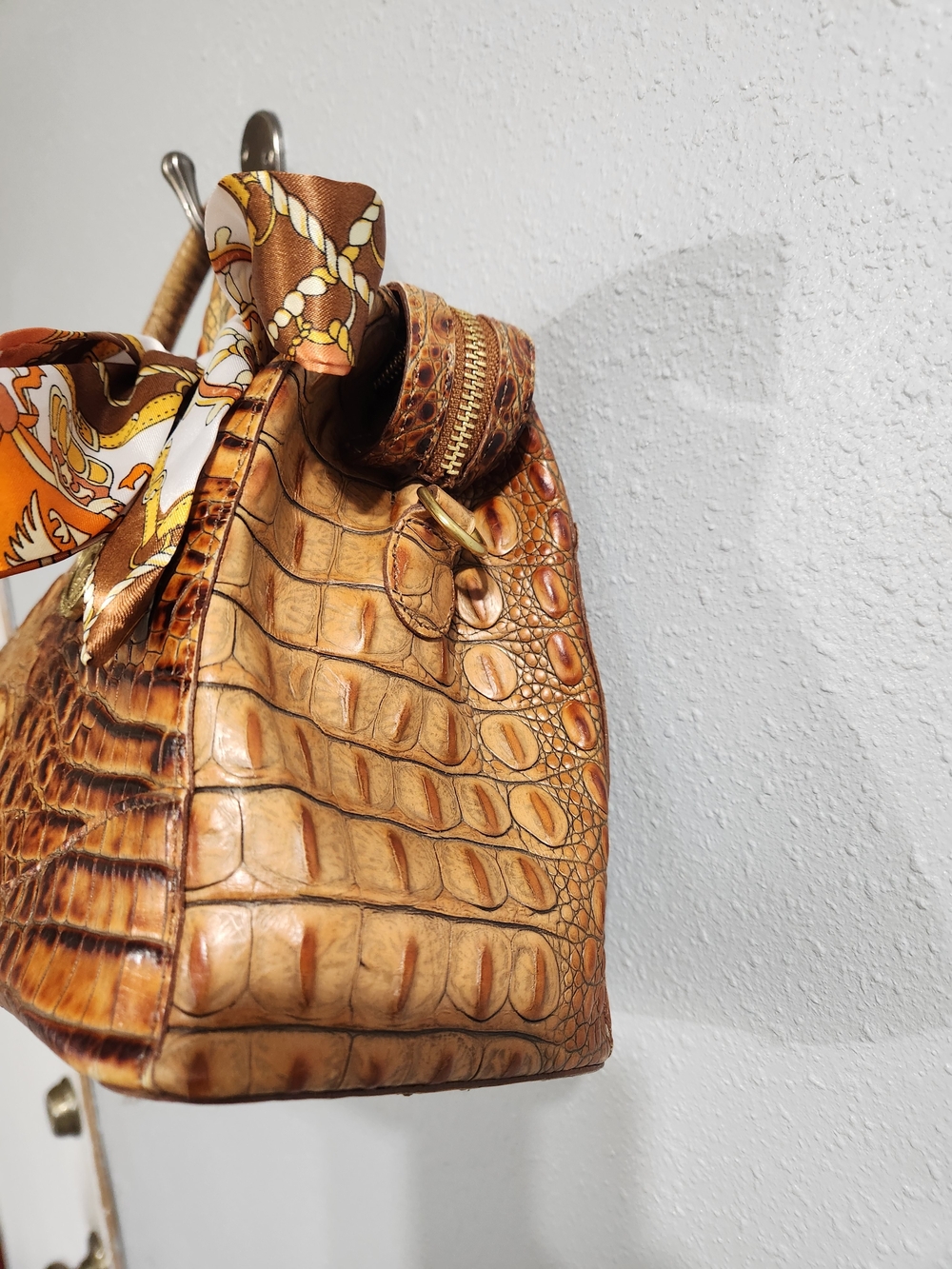 Brahmin Stacy satchel crafted from toasted Melbourne croc-embossed leather 12x8 - Picture 6 of 15